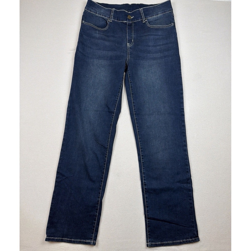 Betabrand Pull-On High Rise Straight Leg Denim Pants XL Stretch 34x31.5 Office